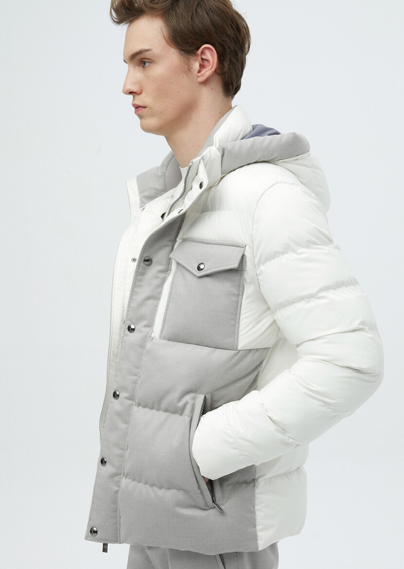 White Regular Fit Hooded Casual Weaving Coat - 5