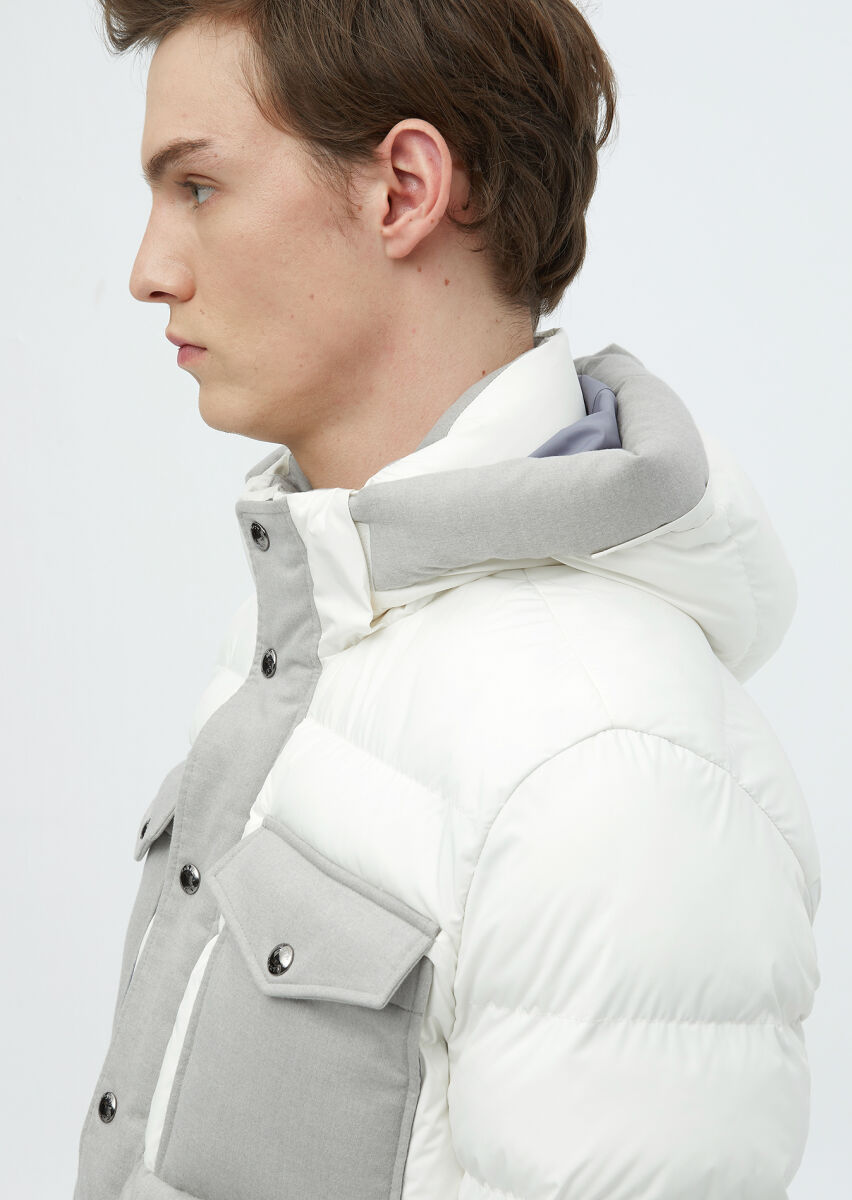 White Regular Fit Hooded Casual Weaving Coat - 6