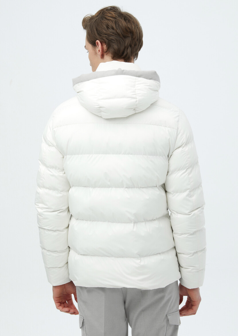 White Regular Fit Hooded Casual Weaving Coat - 7