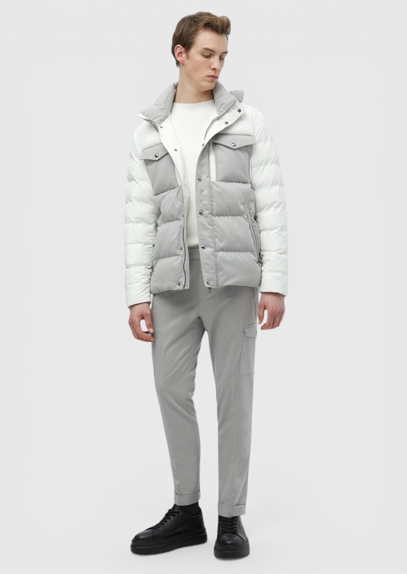 White Regular Fit Hooded Casual Weaving Coat - RAMSEY