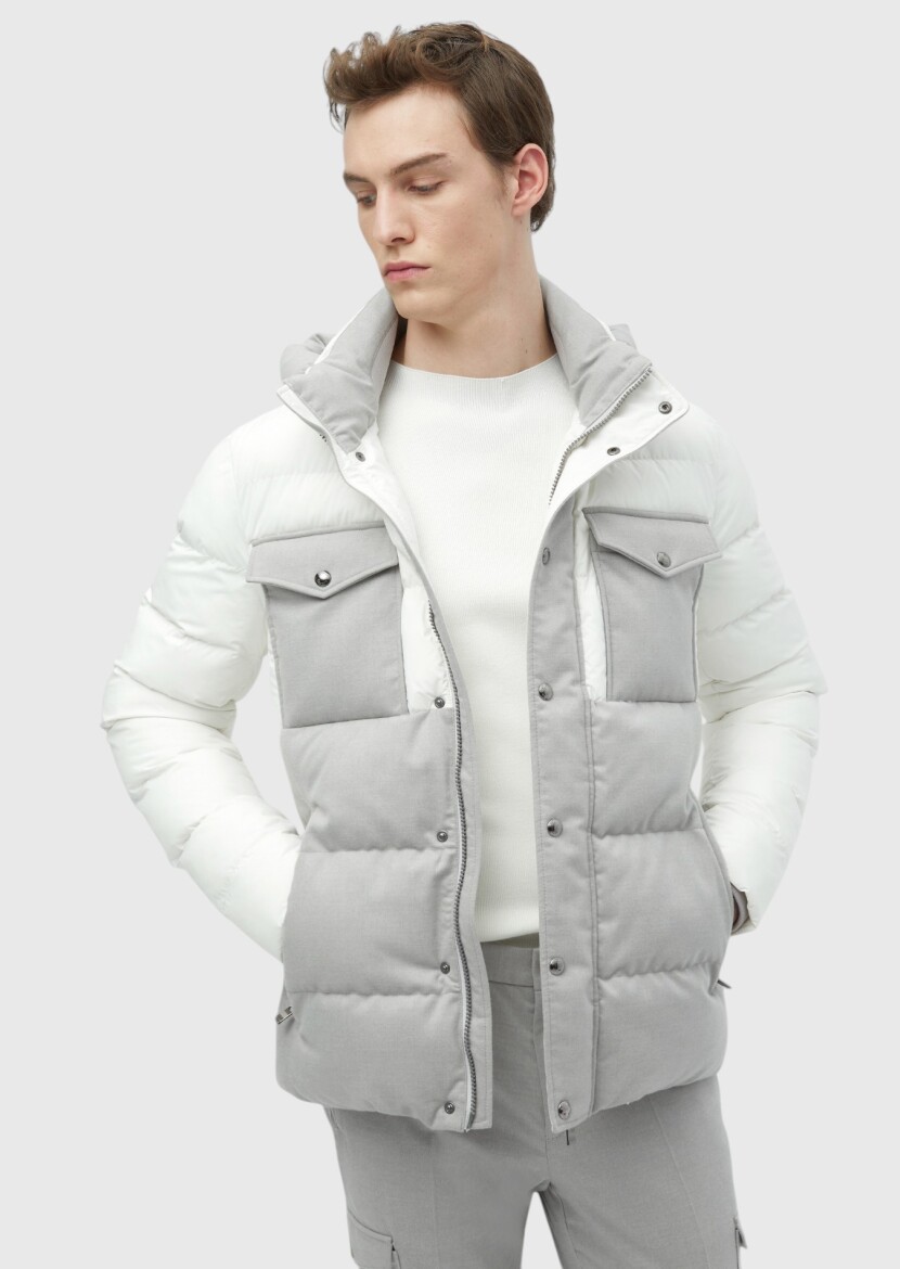 White Regular Fit Hooded Casual Weaving Coat - 3