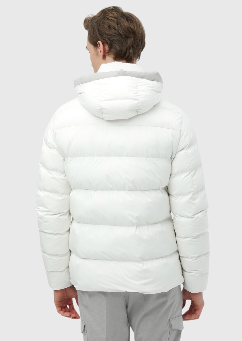 White Regular Fit Hooded Casual Weaving Coat - 7