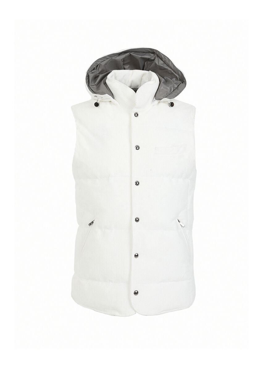 White Regular Fit Hooded Casual Weaving Puffer Vest - 6