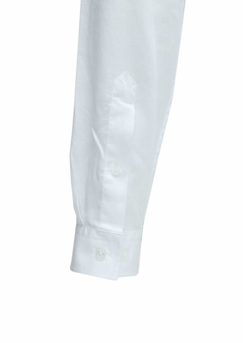 White Regular Fit Long Weaving Casual Cotton Blended Shirt - 4