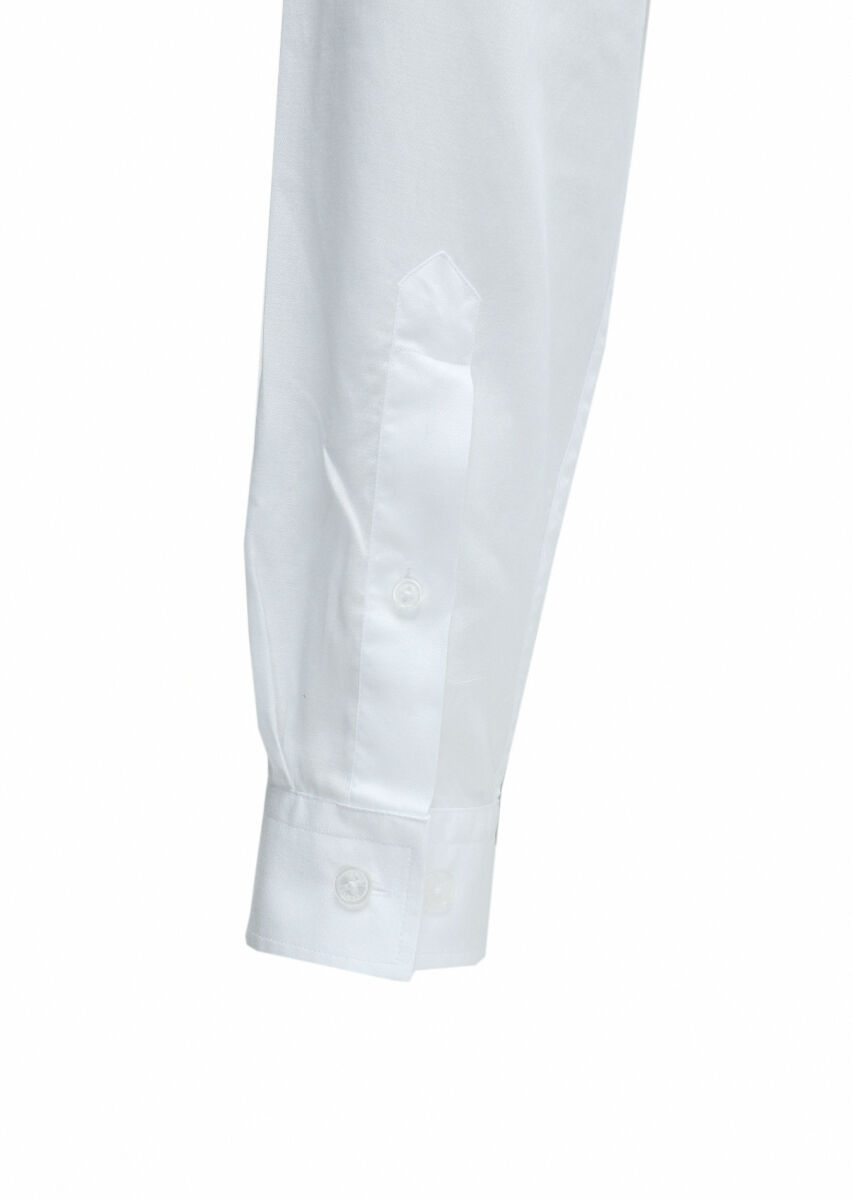 White Regular Fit Long Weaving Casual Cotton Blended Shirt - 4