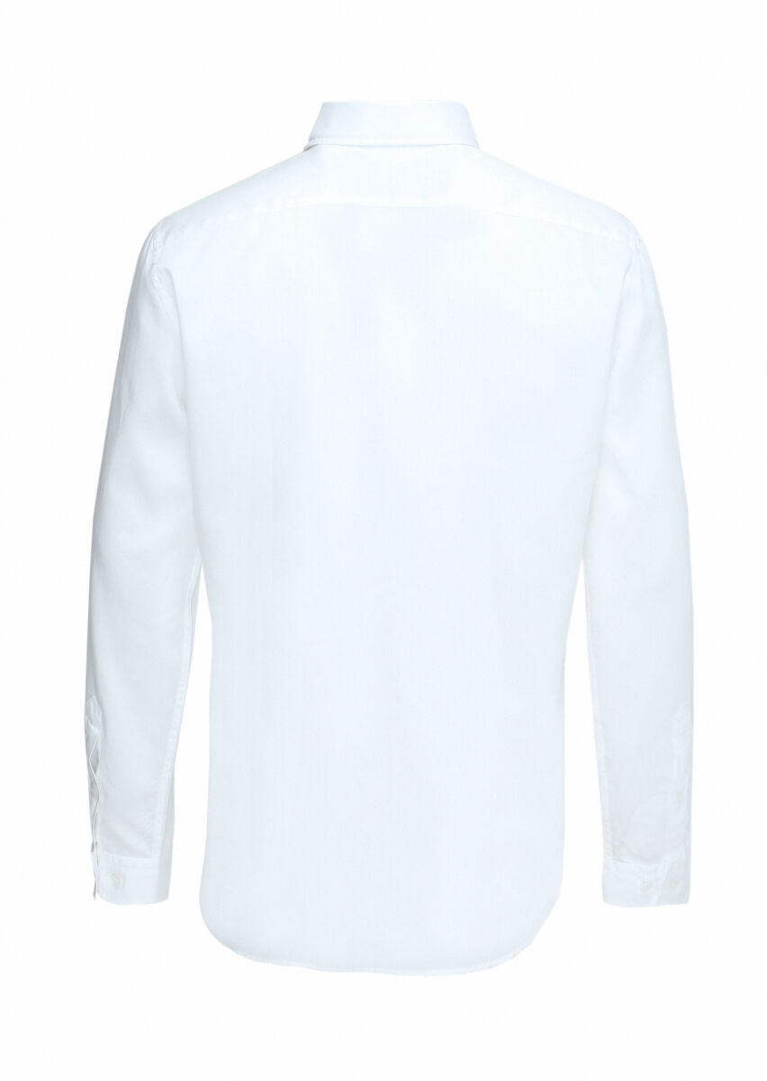 White Regular Fit Long Weaving Casual Cotton Blended Shirt - 5
