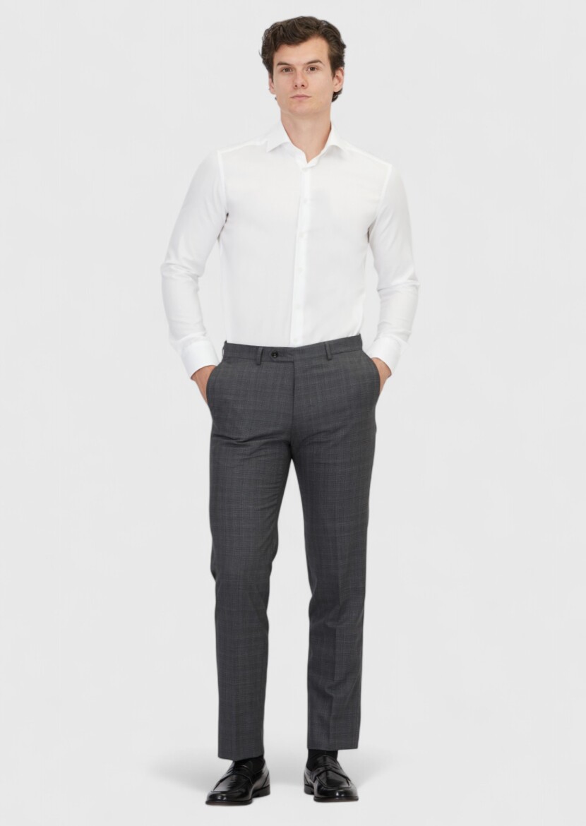 White Regular Fit Long Weaving Classical 100% Cotton Shirt - RAMSEY