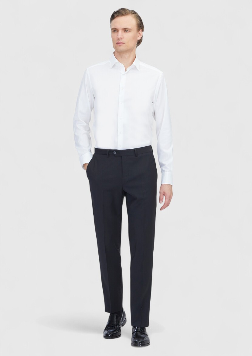 White Regular Fit Long Weaving Classical 100% Cotton Shirt - RAMSEY