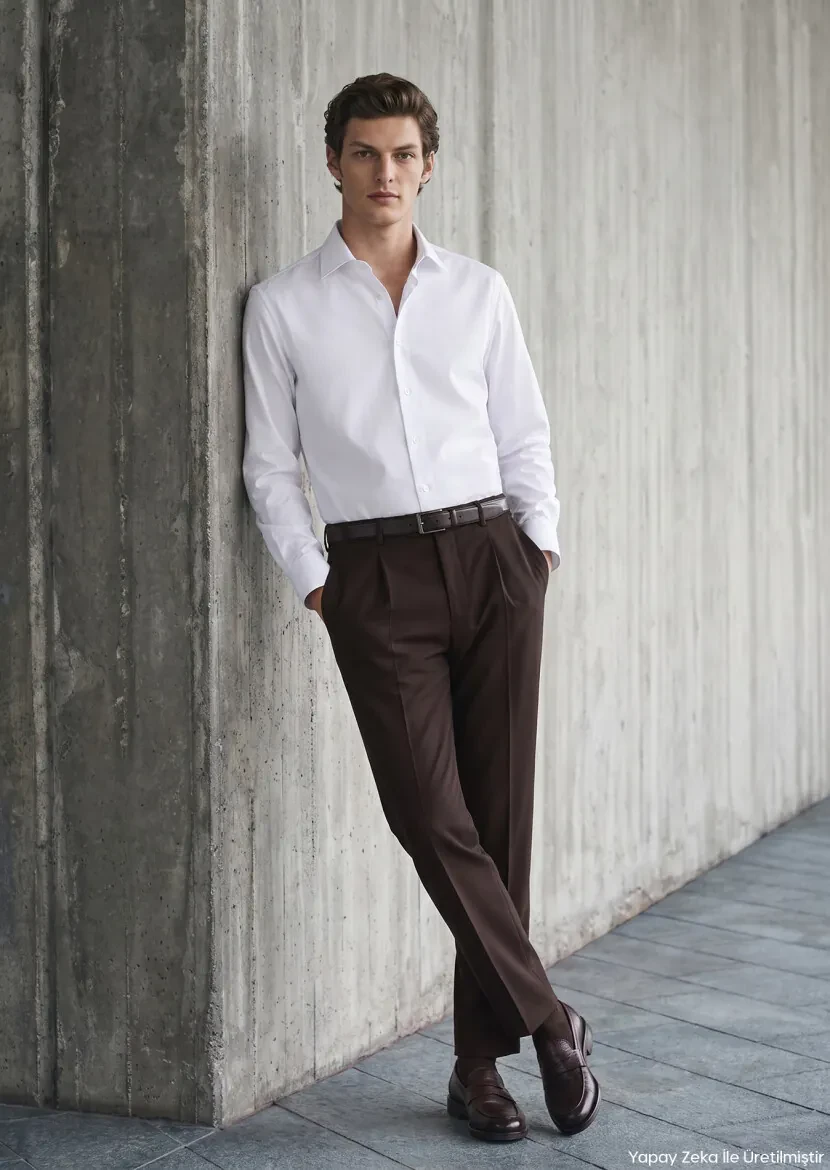 White Regular Fit Long Weaving Classical 100% Cotton Shirt - RAMSEY