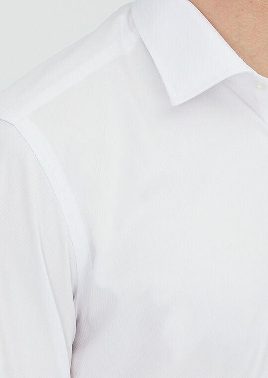 White Regular Fit Long Weaving Classical 100% Cotton Shirt - 3