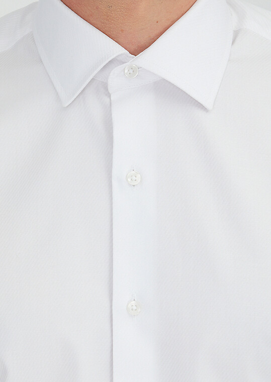 White Regular Fit Long Weaving Classical 100% Cotton Shirt - 4