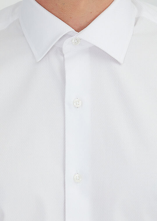 White Regular Fit Long Weaving Classical 100% Cotton Shirt - 4