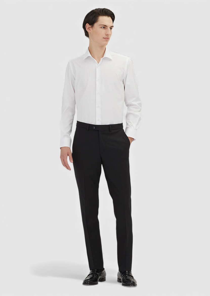 White Regular Fit Long Weaving Classical 100% Cotton Shirt - RAMSEY