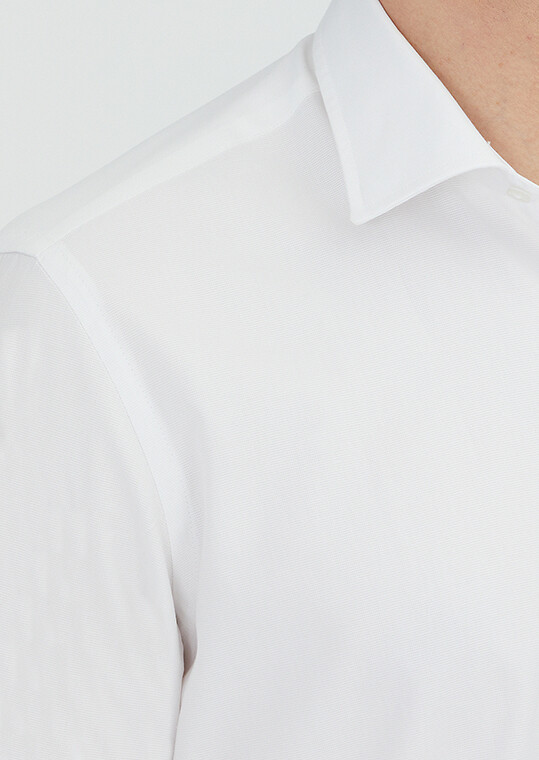 White Regular Fit Long Weaving Classical 100% Cotton Shirt - 3