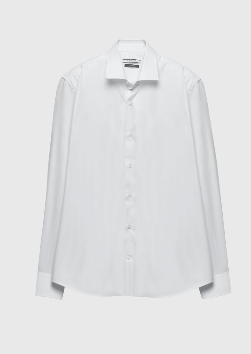 White Regular Fit Long Weaving Classical 100% Cotton Shirt - 6