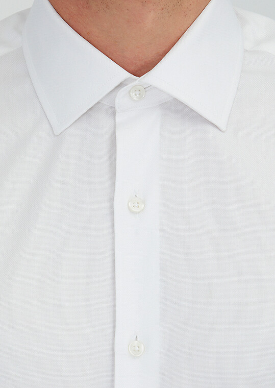 White Regular Fit Long Weaving Classical 100% Cotton Shirt - 3