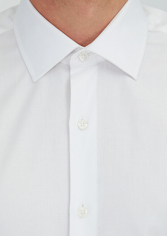 White Regular Fit Long Weaving Classical 100% Cotton Shirt - 3