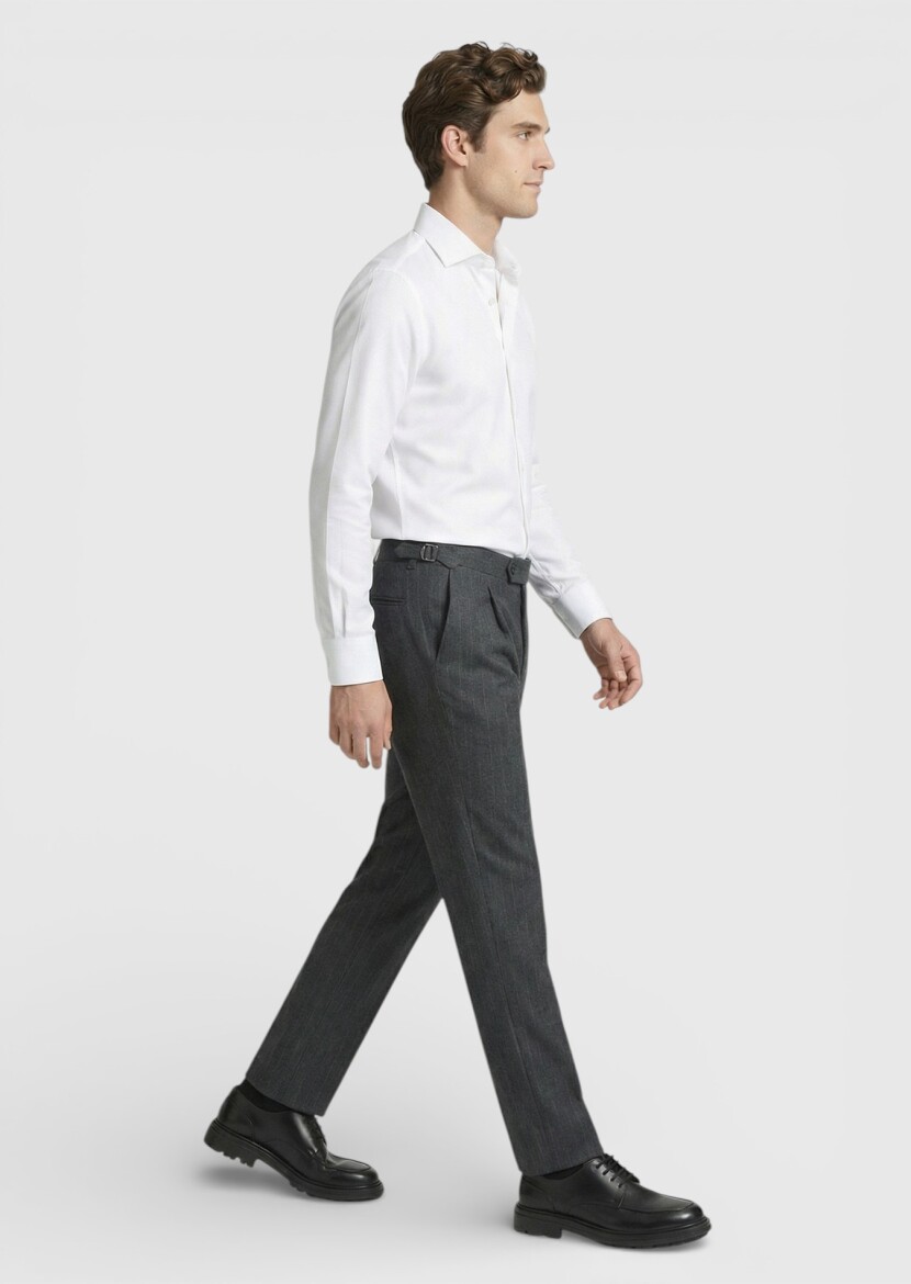 White Regular Fit Long Weaving Classical 100% Cotton Shirt - RAMSEY