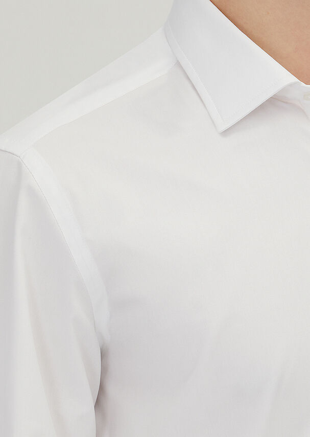 White Regular Fit Long Weaving Classical 100% Cotton Shirt - 3