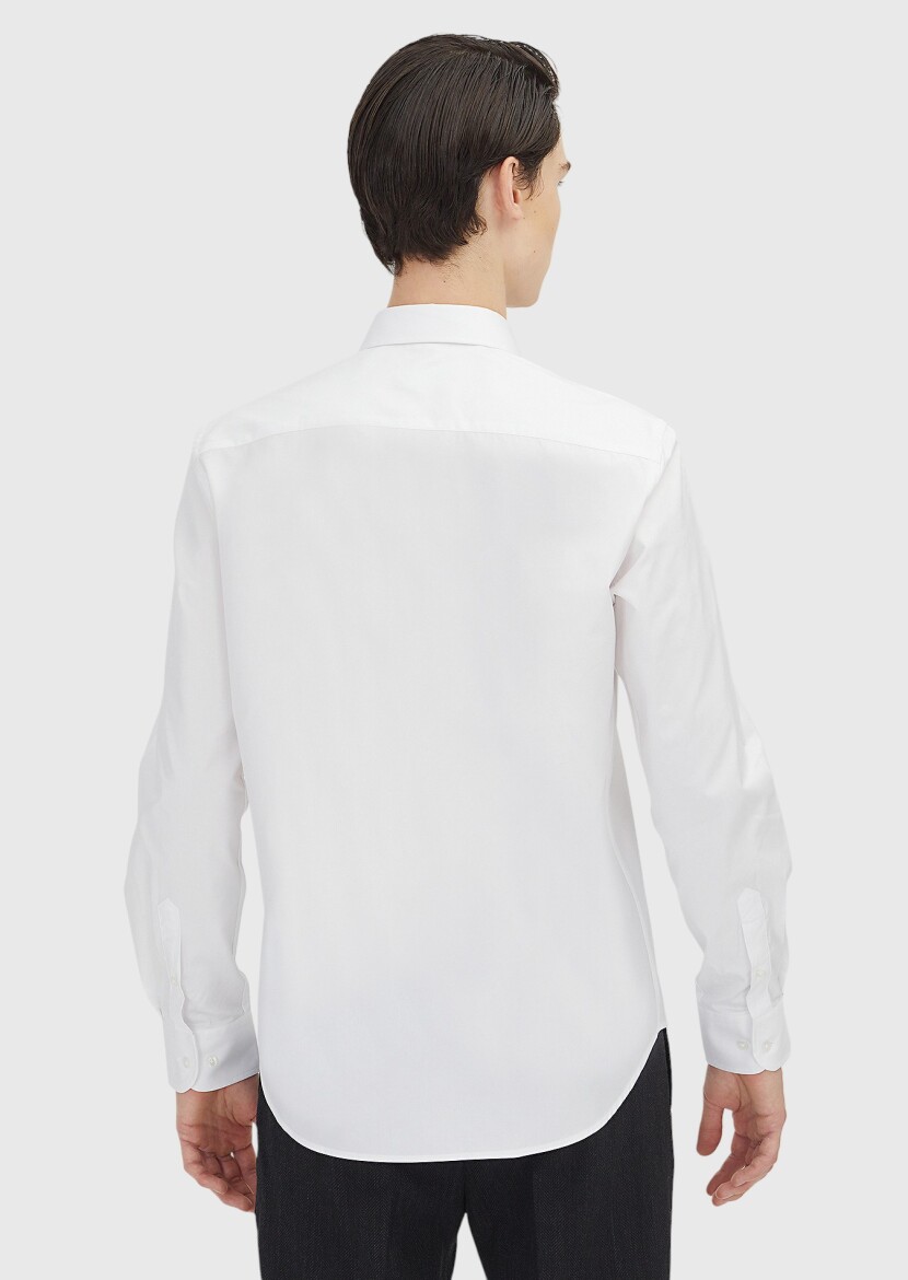 White Regular Fit Long Weaving Classical 100% Cotton Shirt - 5