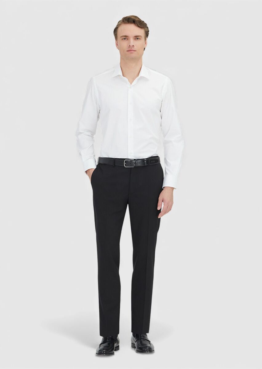 White Regular Fit Long Weaving Classical 100% Cotton Shirt - 2