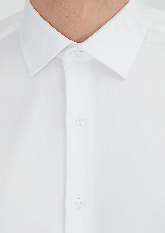 White Regular Fit Long Weaving Classical 100% Cotton Shirt - 4