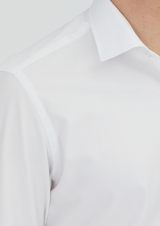 White Regular Fit Long Weaving Classical 100% Cotton Shirt - 4