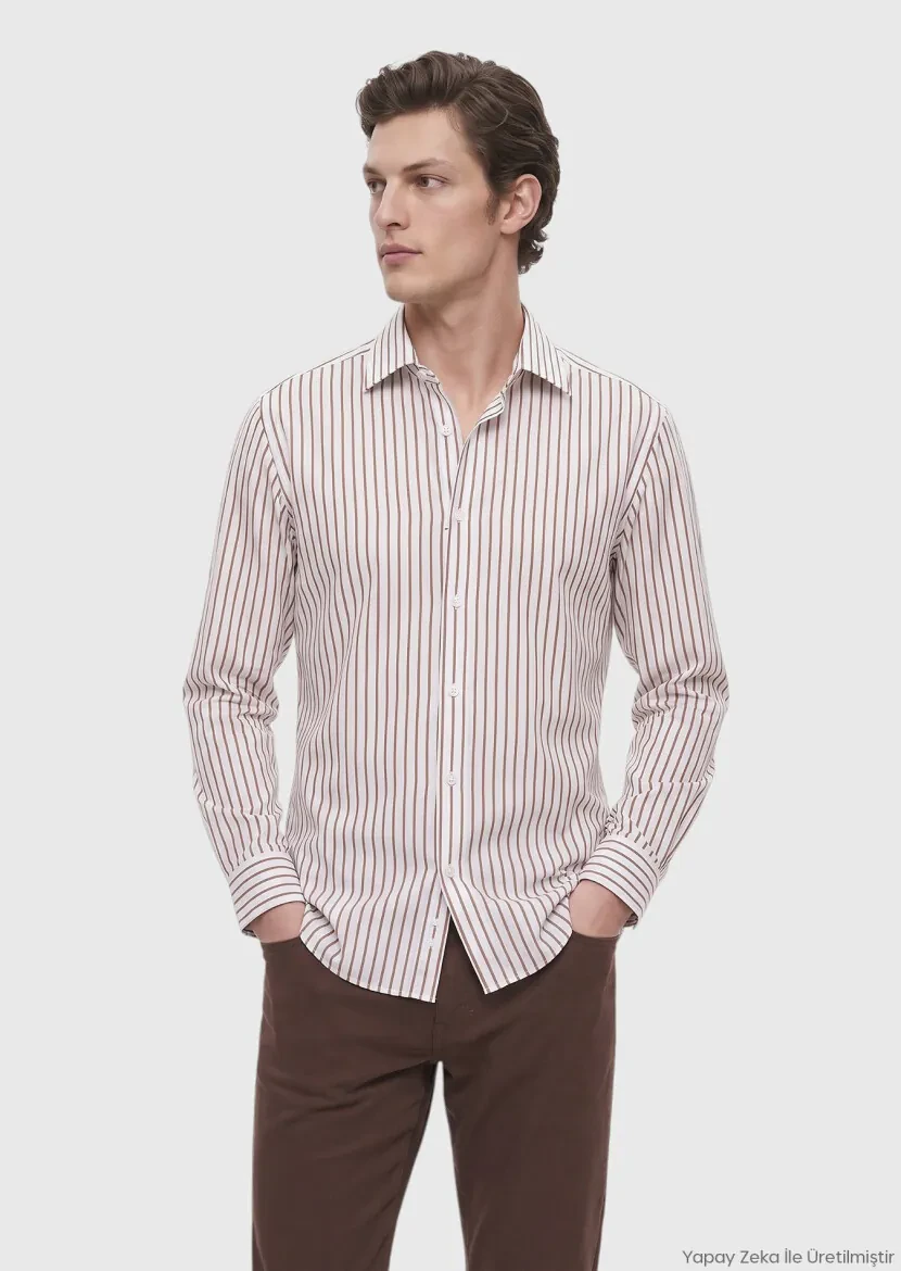 White Regular Fit Long Weaving Classical 100% Cotton Shirt - RAMSEY