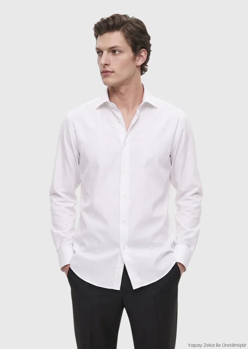 White Striped Regular Fit Long Weaving Classical 100% Cotton Shirt - RAMSEY