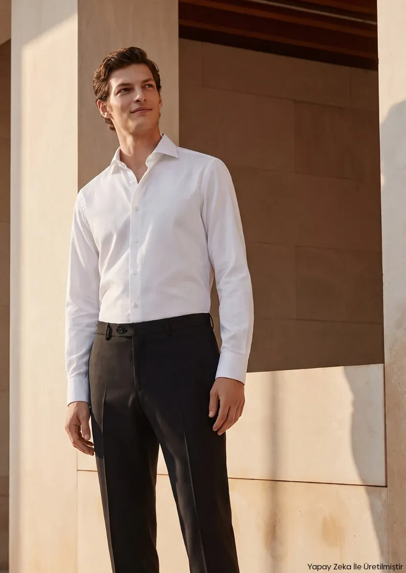 White Striped Regular Fit Long Weaving Classical 100% Cotton Shirt - RAMSEY