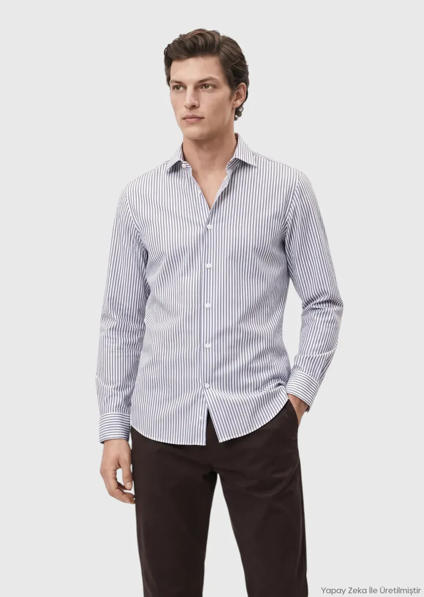 White Regular Fit Long Weaving Classical 100% Cotton Shirt - RAMSEY