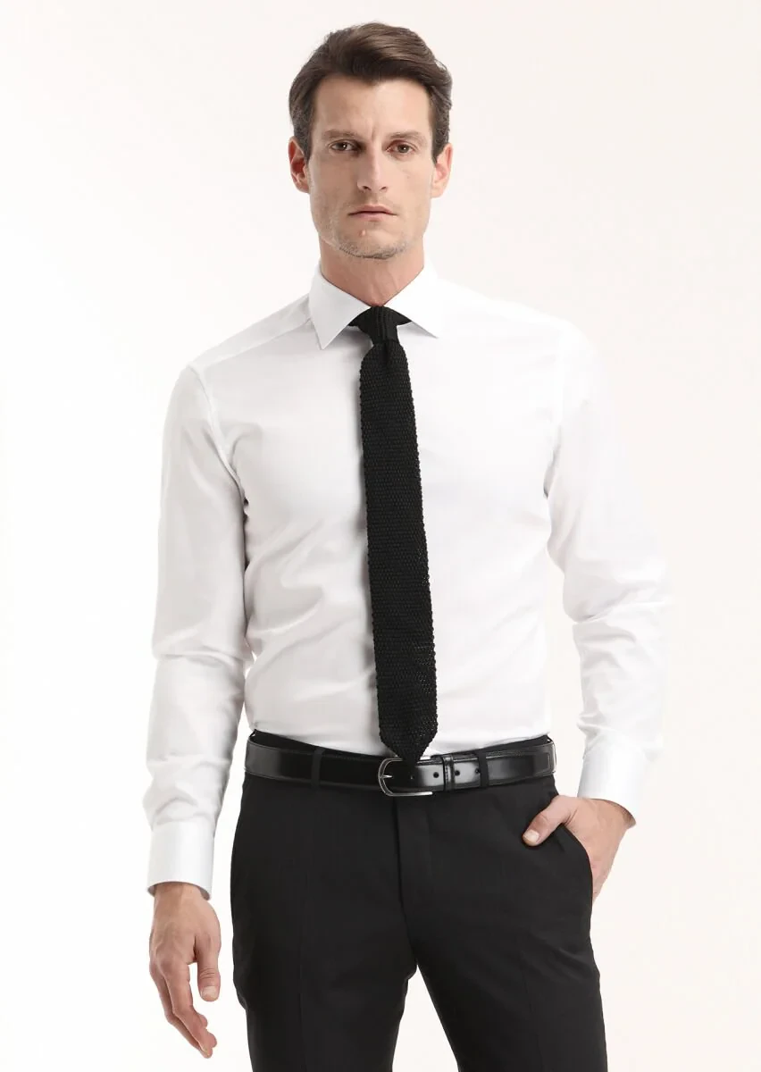 White Regular Fit Non Iron Weaving Classical 100% Cotton Shirt - 2
