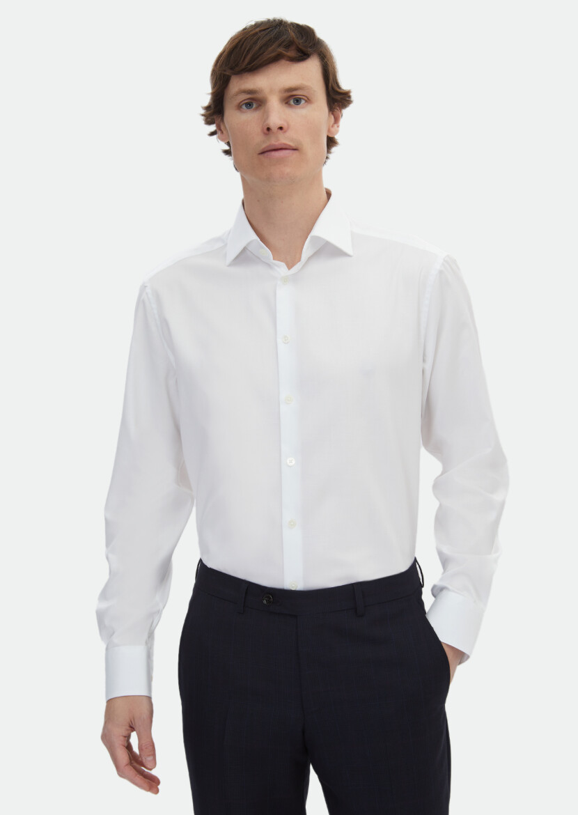 White Regular Fit Non Iron Weaving Classical 100% Cotton Shirt - RAMSEY