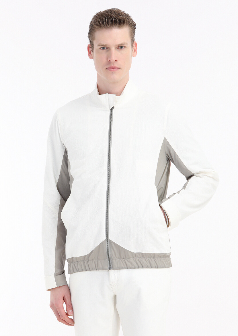 White Regular Fit Turtleneck Casual Weaving Coat 