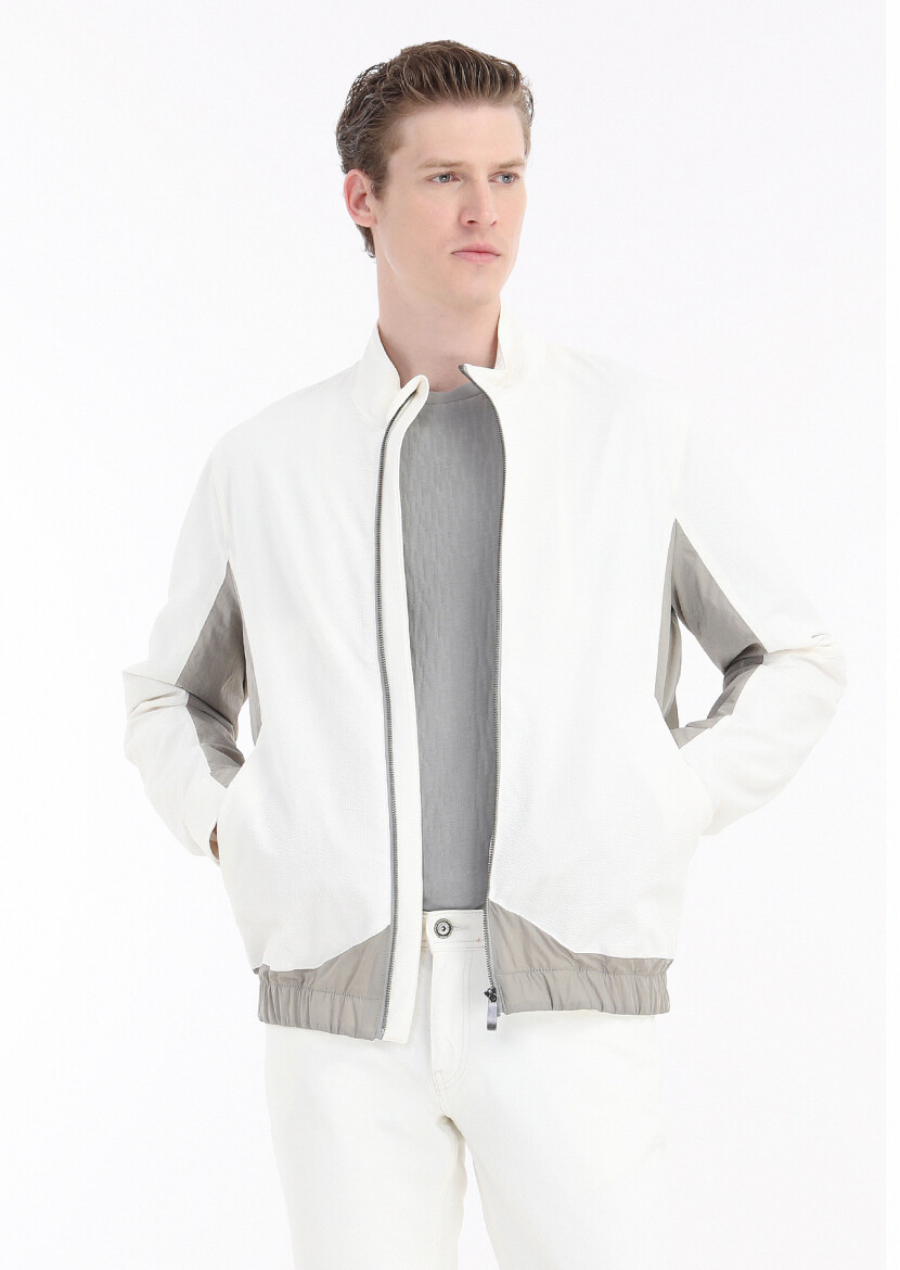 White Regular Fit Turtleneck Casual Weaving Coat - 3