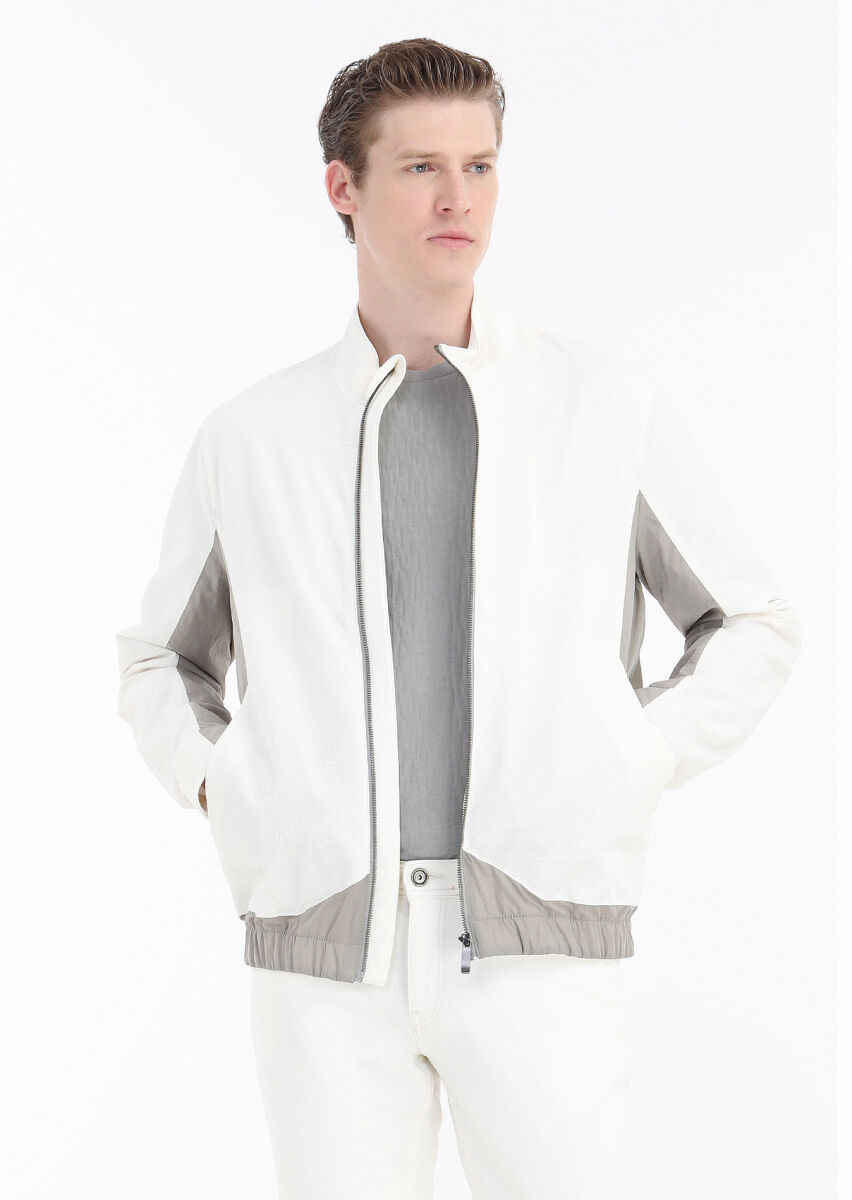 White Regular Fit Turtleneck Casual Weaving Coat - 3