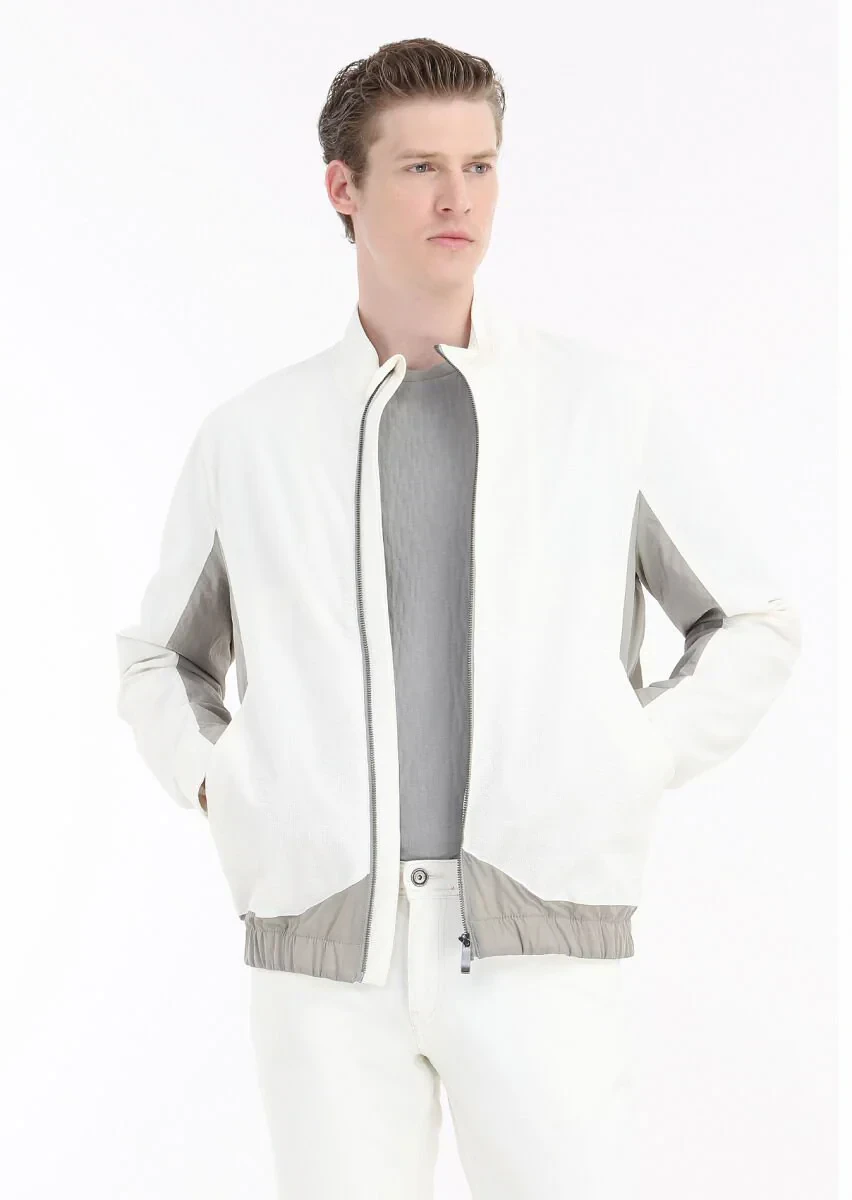 White Regular Fit Turtleneck Casual Weaving Coat - 3