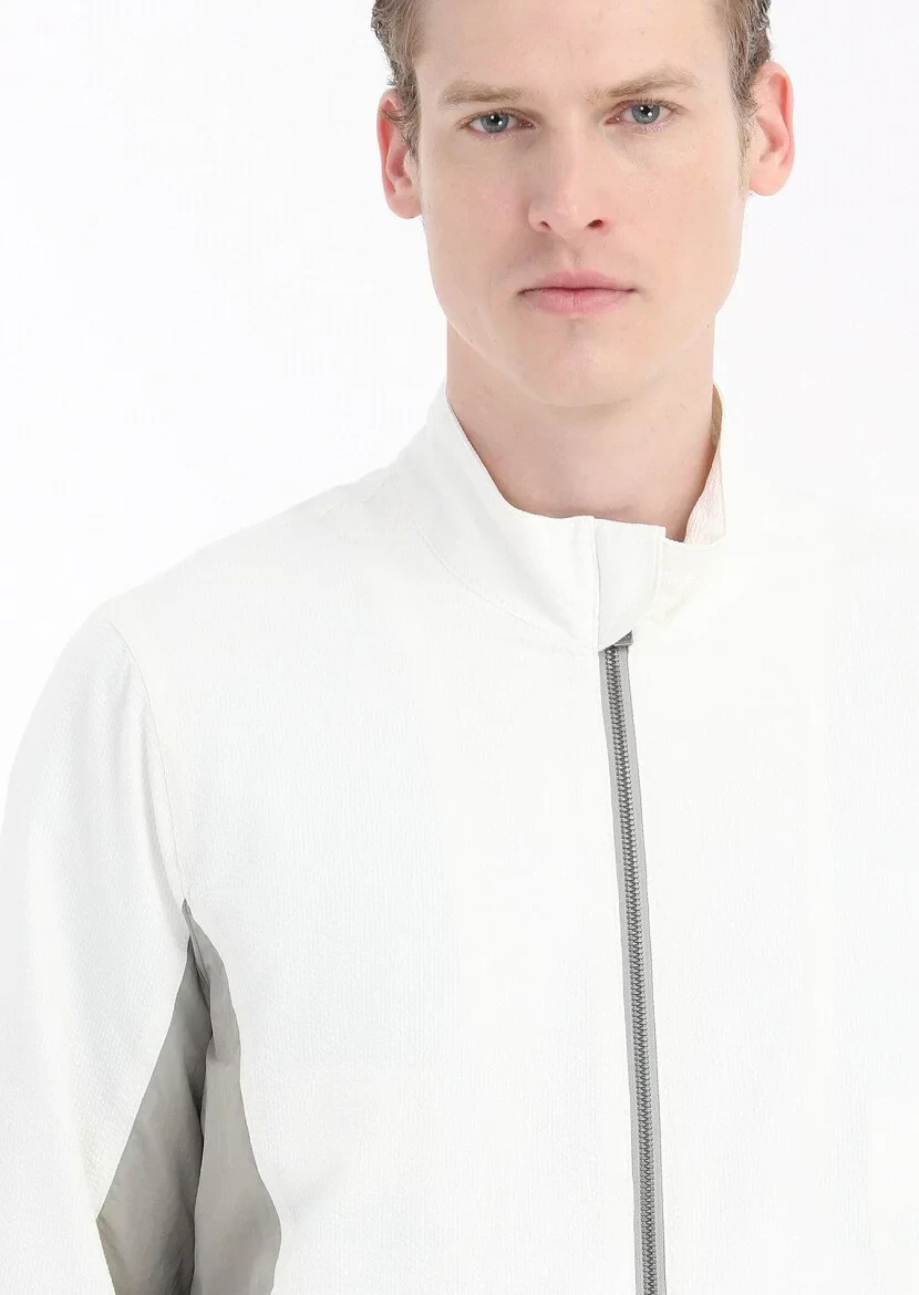 White Regular Fit Turtleneck Casual Weaving Coat - 5