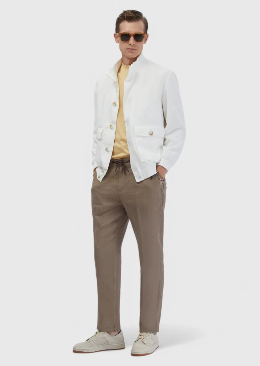 White Regular Fit Turtleneck Casual Weaving Coat - 2
