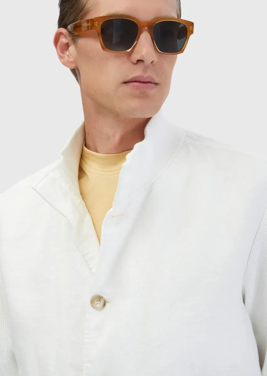 White Regular Fit Turtleneck Casual Weaving Coat - 6