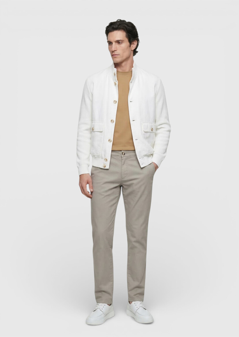 White Regular Fit Turtleneck Casual Weaving Coat - RAMSEY