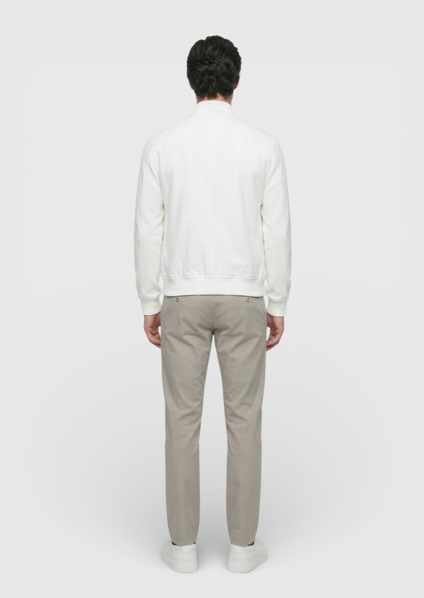 White Regular Fit Turtleneck Casual Weaving Coat - 5