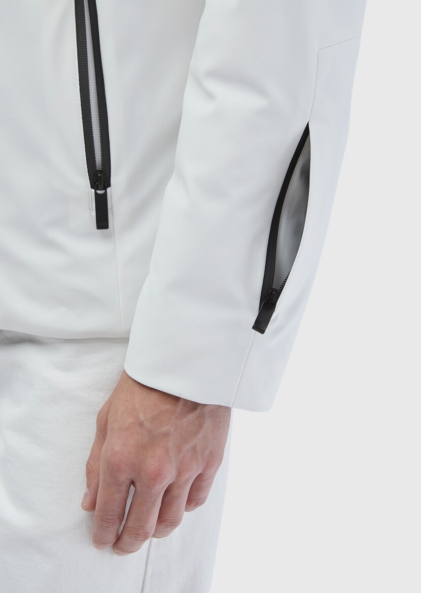 White Regular Fit Turtleneck Casual Weaving Double-Sided Coat - 7