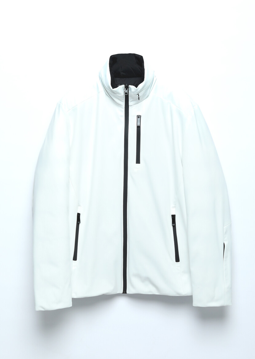 White Regular Fit Turtleneck Casual Weaving Double-Sided Coat - 10