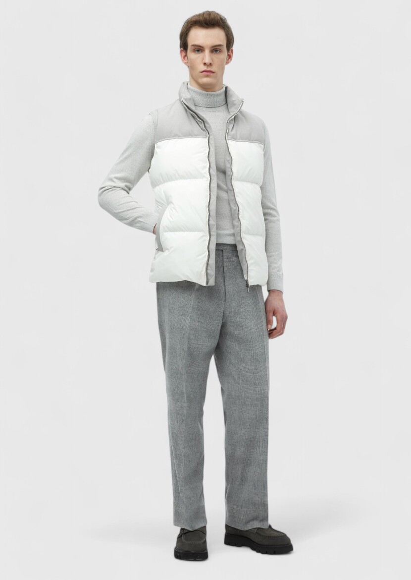 White Regular Fit Turtleneck Casual Weaving Puffer Vest - RAMSEY
