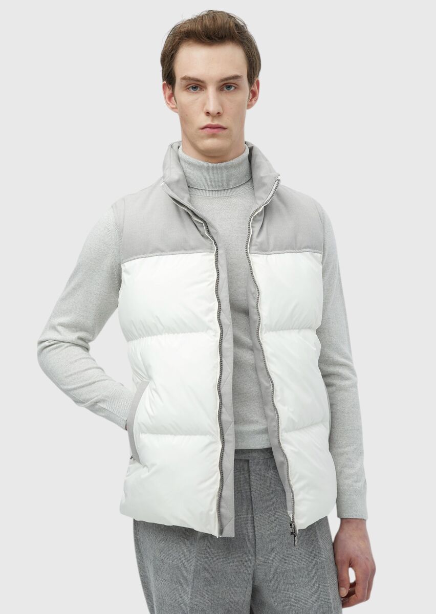 White Regular Fit Turtleneck Casual Weaving Puffer Vest - 1