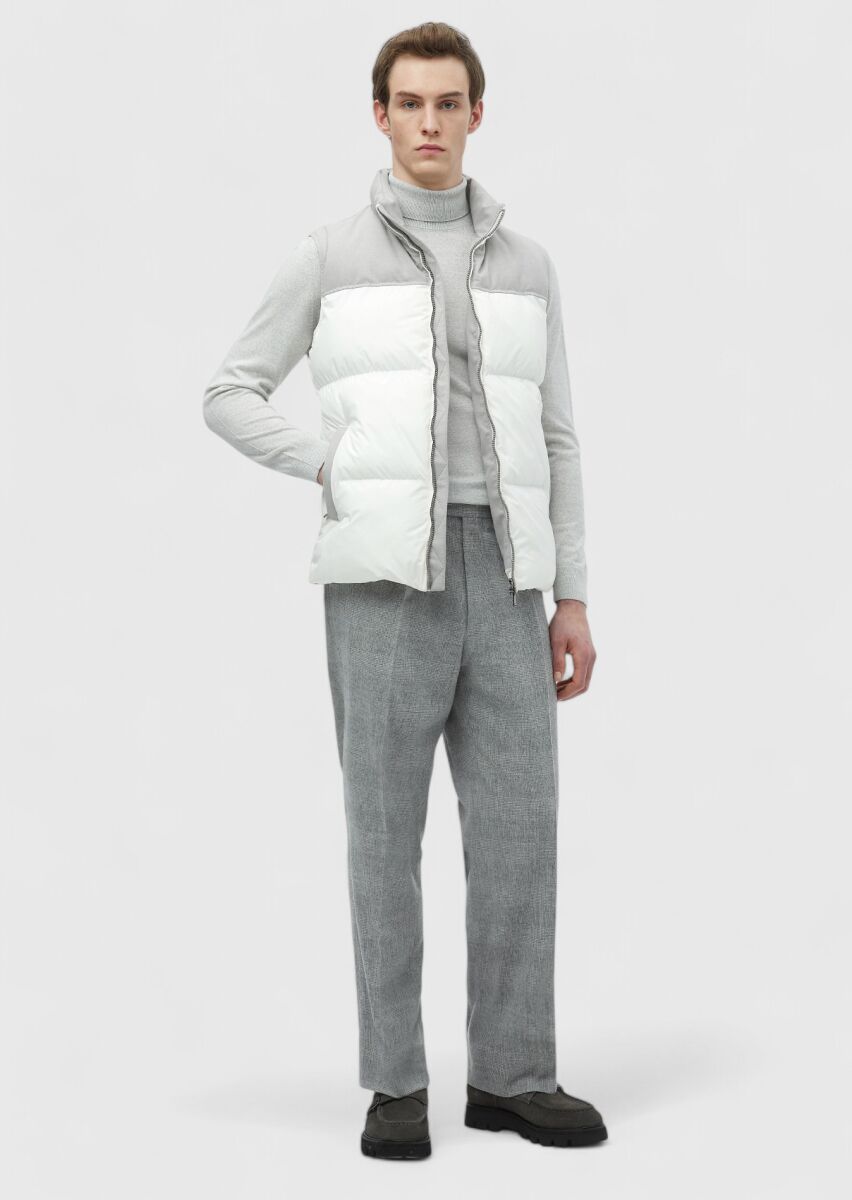 White Regular Fit Turtleneck Casual Weaving Puffer Vest - 2