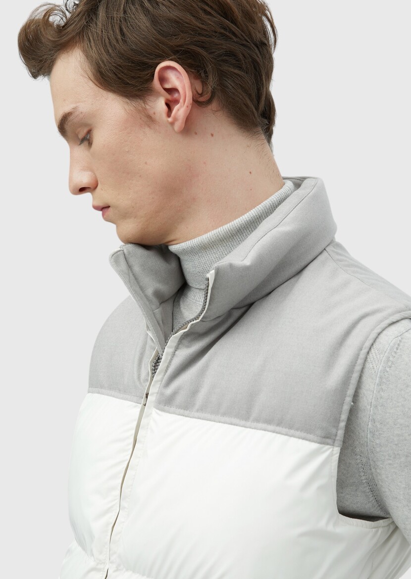 White Regular Fit Turtleneck Casual Weaving Puffer Vest - 5