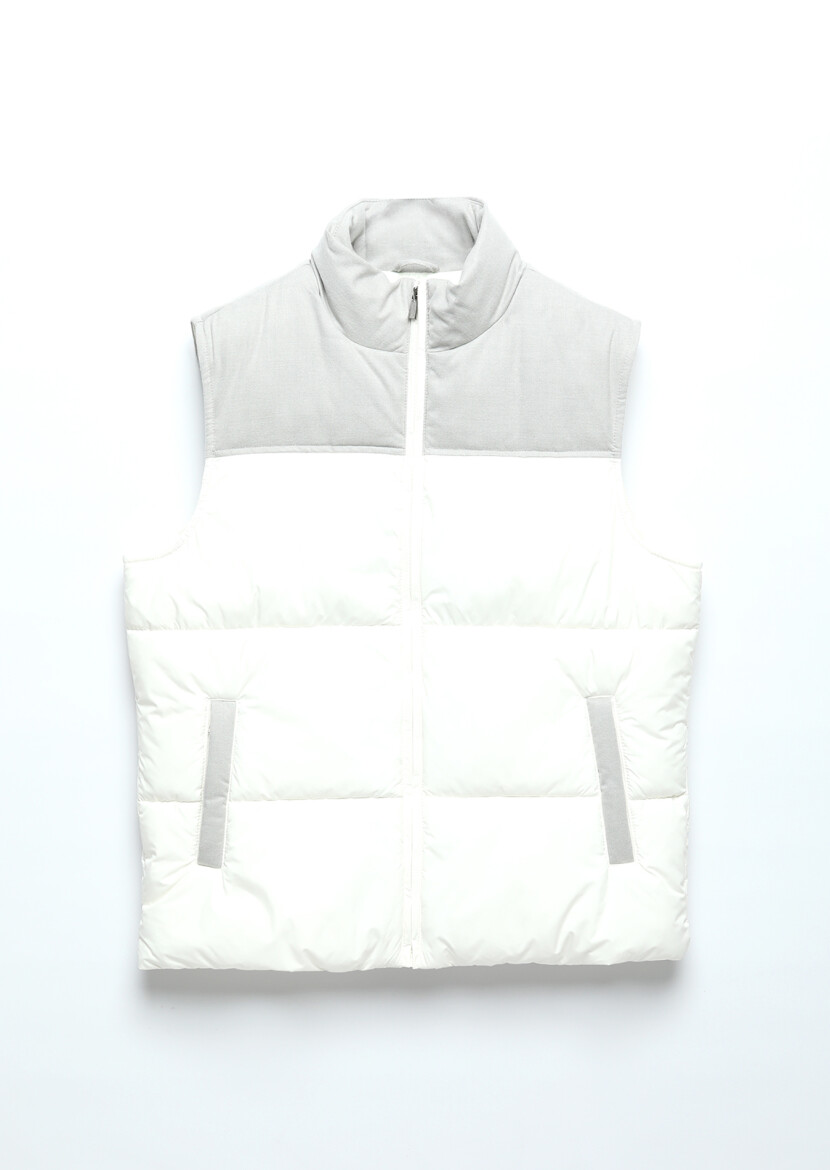 White Regular Fit Turtleneck Casual Weaving Puffer Vest - 7