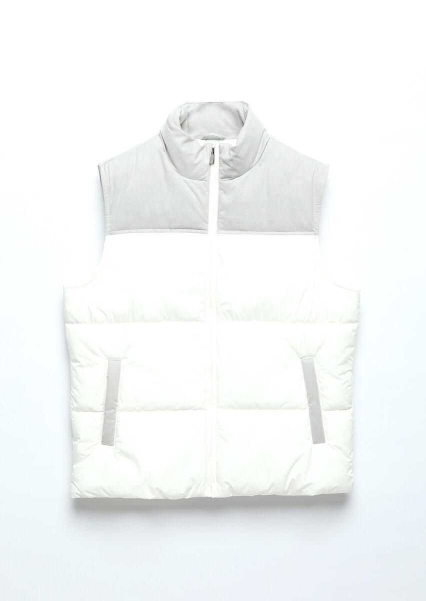 White Regular Fit Turtleneck Casual Weaving Puffer Vest - 7